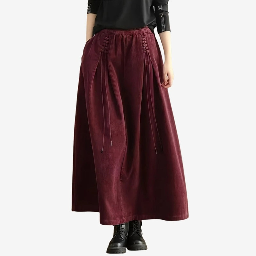 Corduroy Bottoms with Elastic Waist Skirt and Relaxed Fit - Image 1