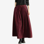 Corduroy Bottoms with Elastic Waist Skirt and Relaxed Fit - Image 1