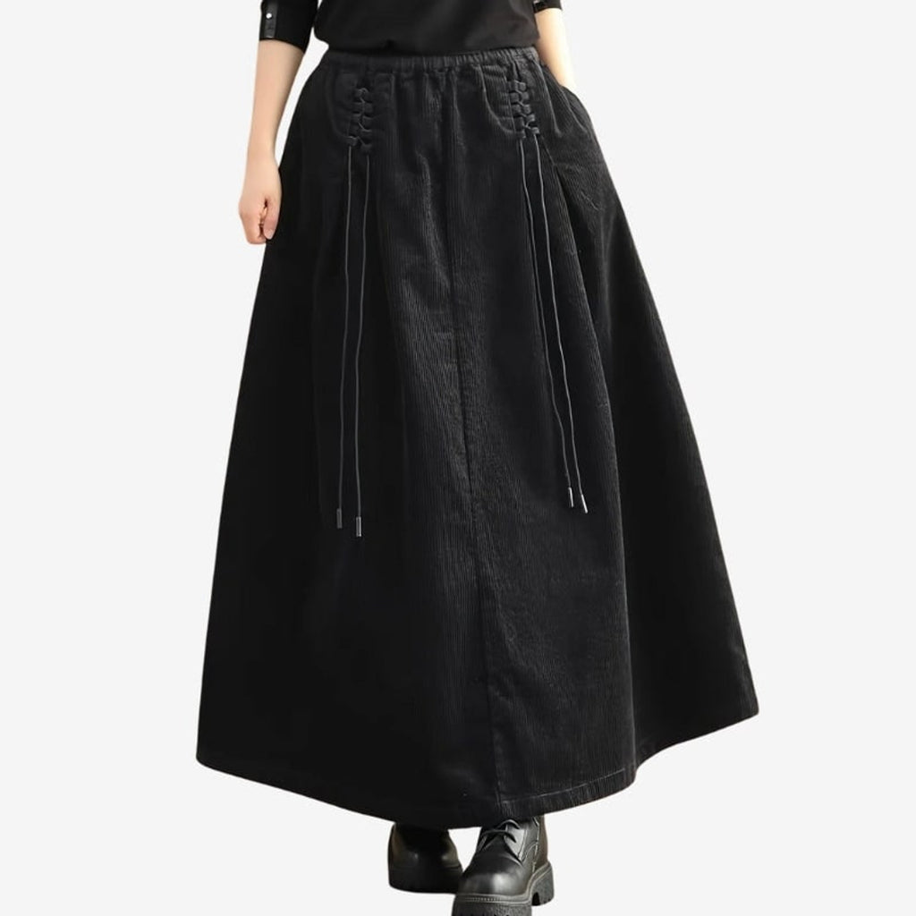 Corduroy Bottoms with Elastic Waist Skirt and Relaxed Fit - Image 2