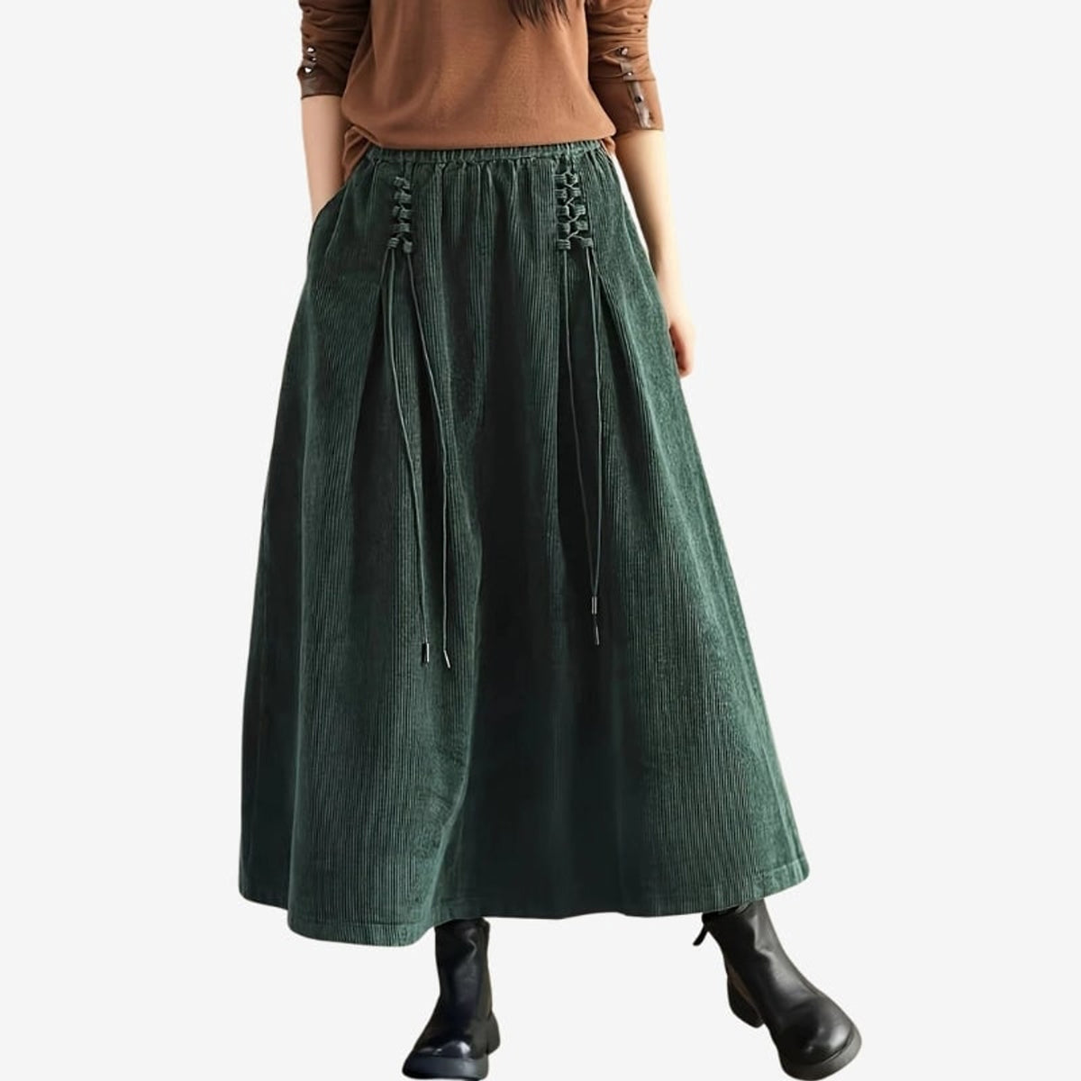Corduroy Bottoms with Elastic Waist Skirt and Relaxed Fit - Image 4