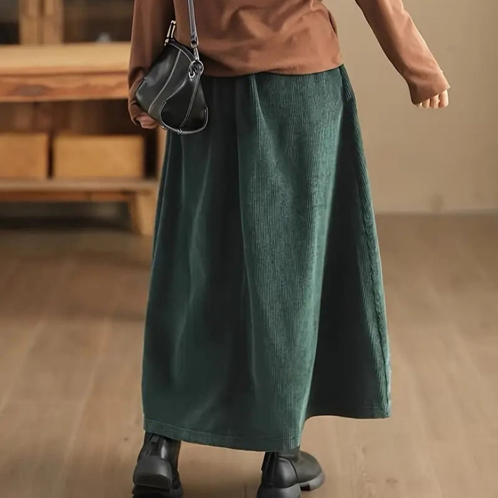 Corduroy Bottoms with Elastic Waist Skirt and Relaxed Fit - Image 5