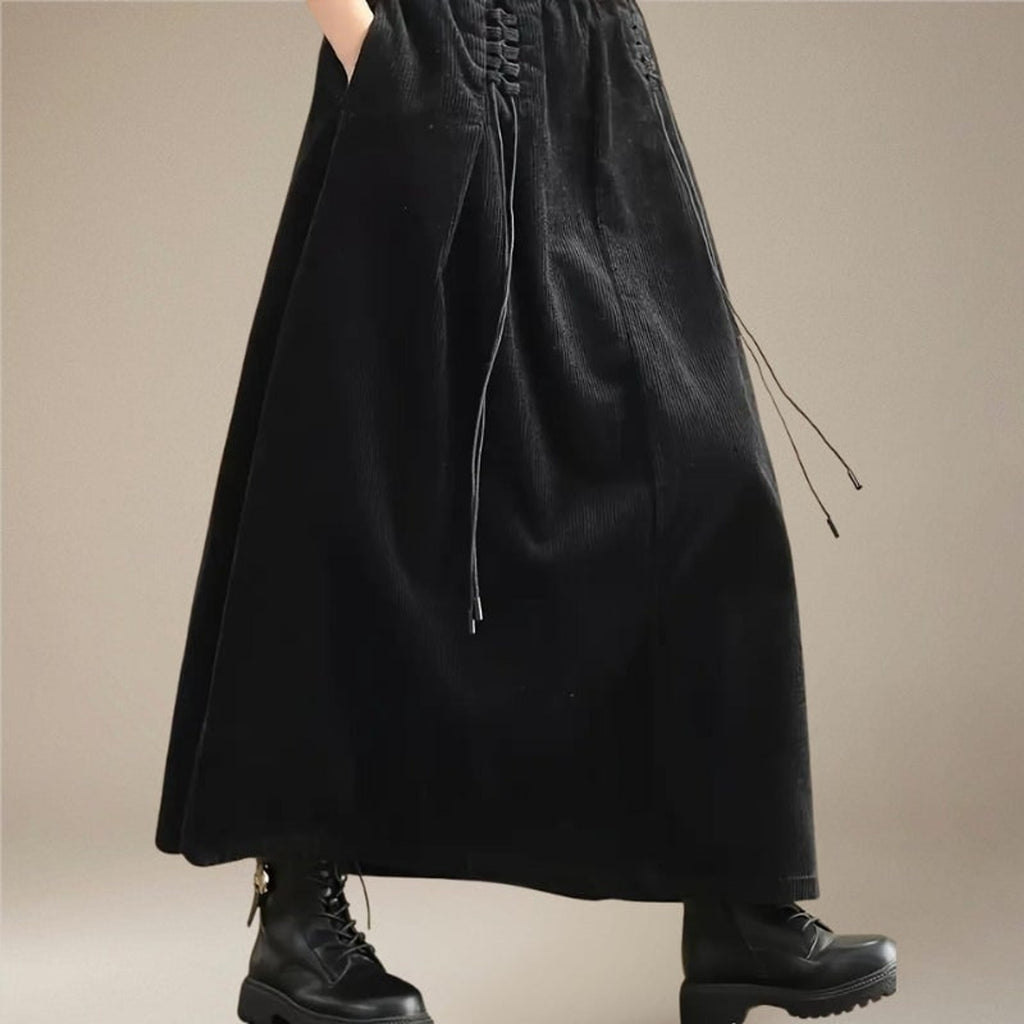 Corduroy Bottoms with Elastic Waist Skirt and Relaxed Fit - Image 7