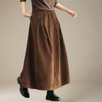 Corduroy Bottoms with Elastic Waist Skirt and Relaxed Fit - Image 8