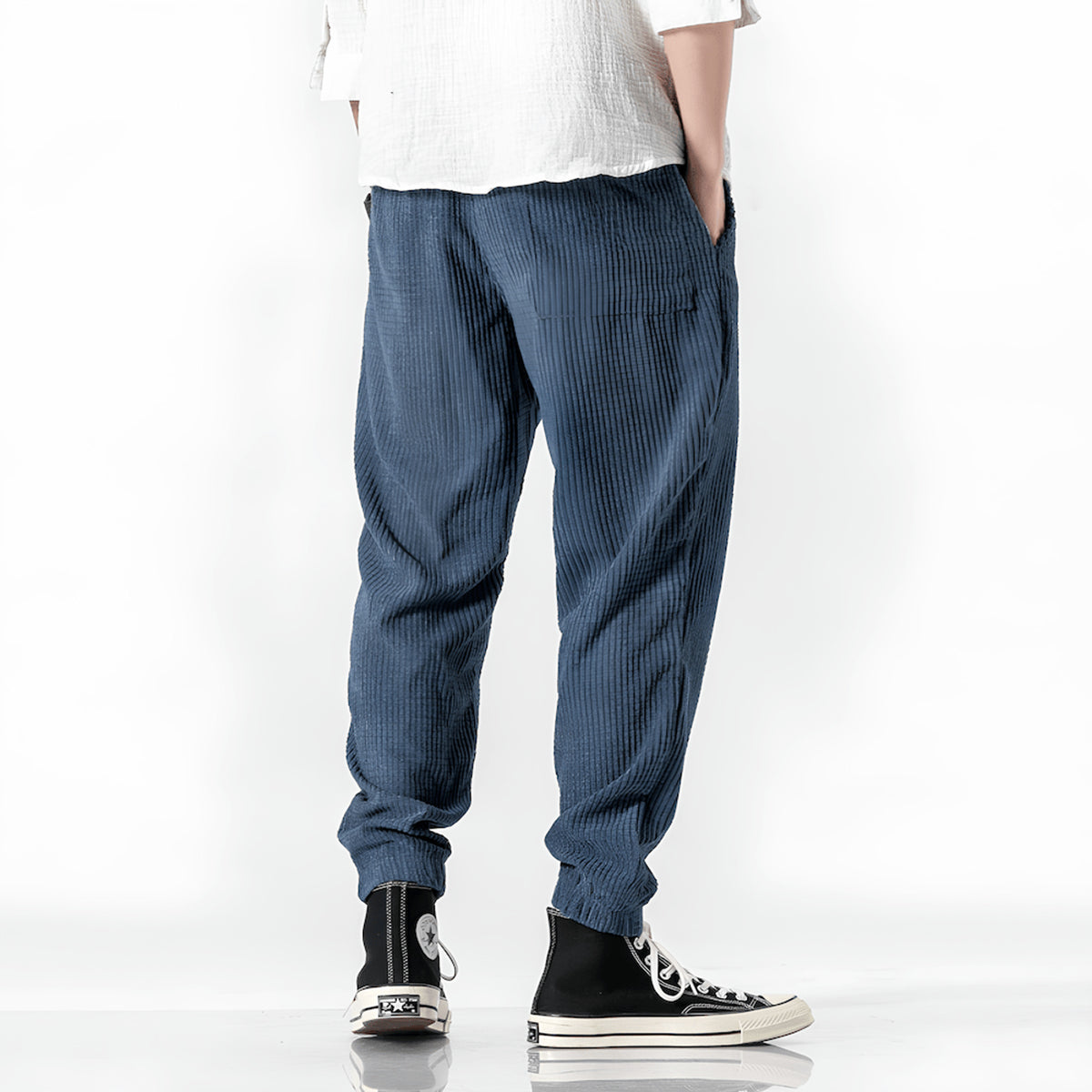 Corduroy Bottoms with Relaxed Fit Joggers and Cuffed Ankles - Image 2