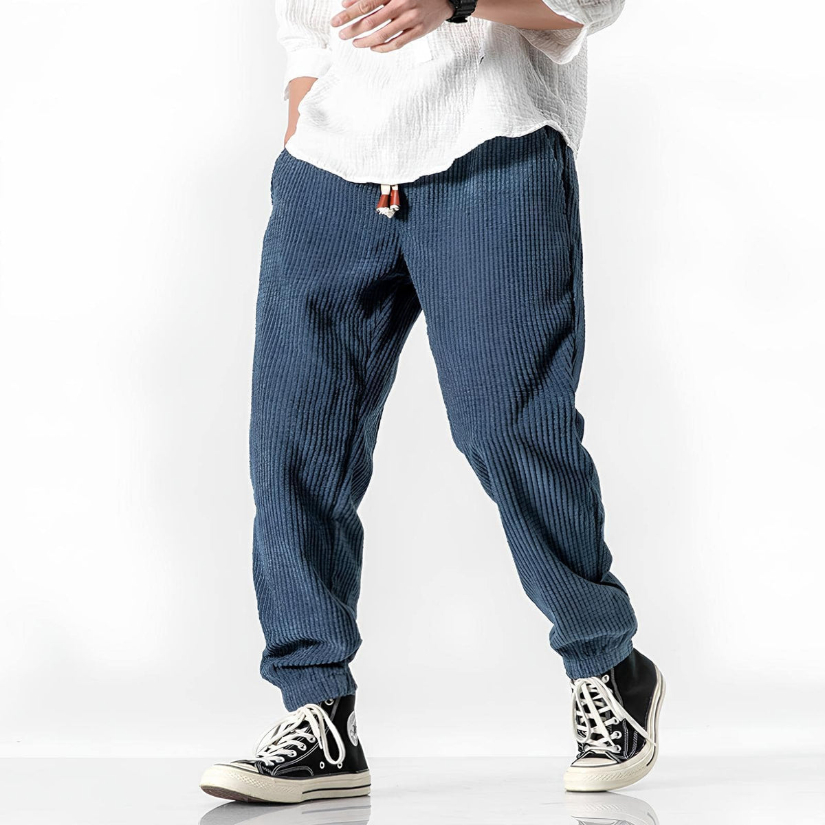 Corduroy Bottoms with Relaxed Fit Joggers and Cuffed Ankles - Image 1