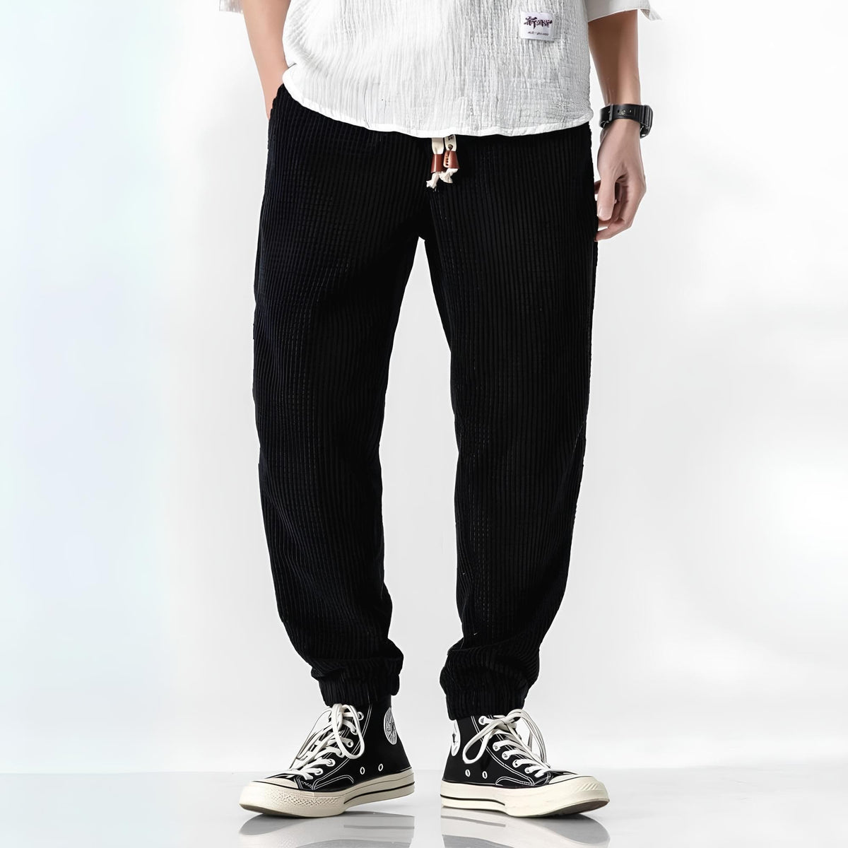 Corduroy Bottoms with Relaxed Fit Joggers and Cuffed Ankles - Image 5