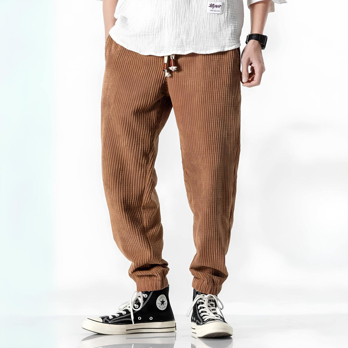 Corduroy Bottoms with Relaxed Fit Joggers and Cuffed Ankles - Image 8
