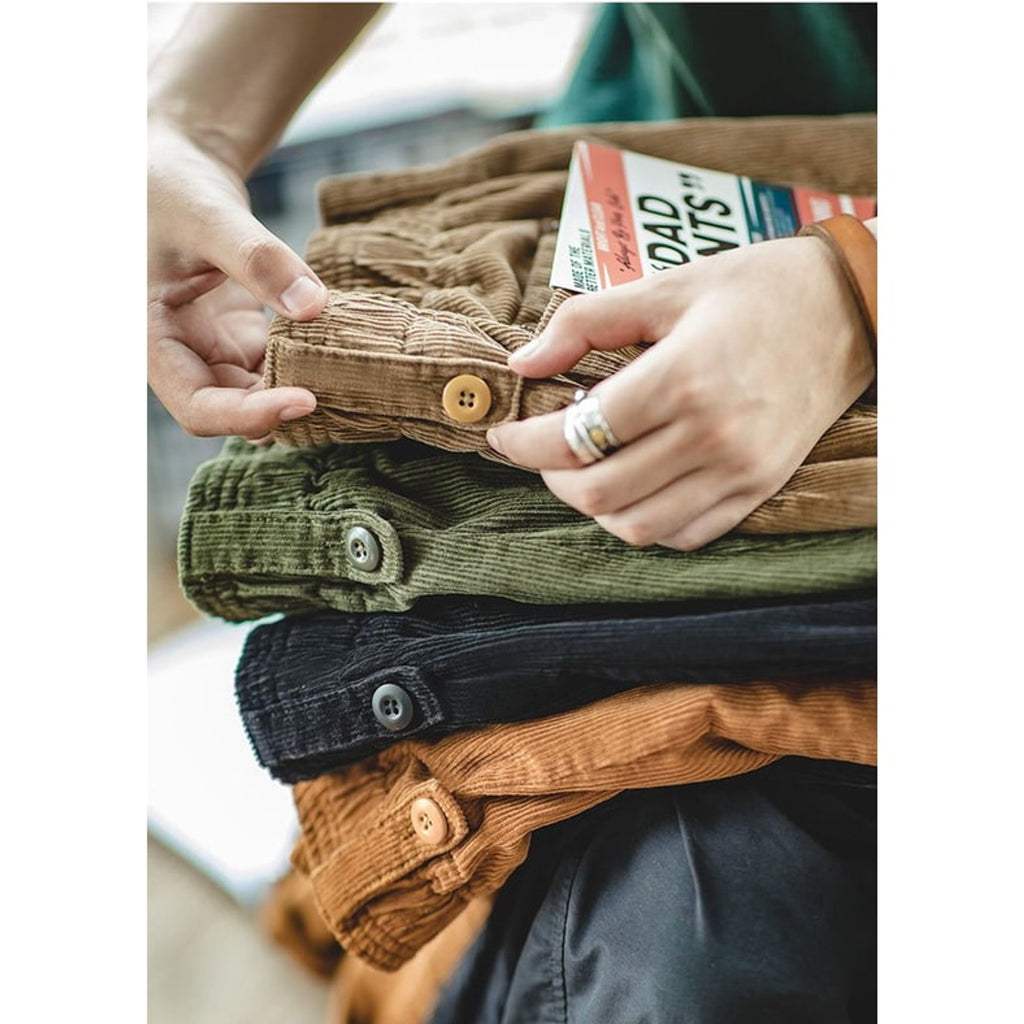 Corduroy Bottoms with Relaxed Straight Fit and Stacked Waistband - Image 8
