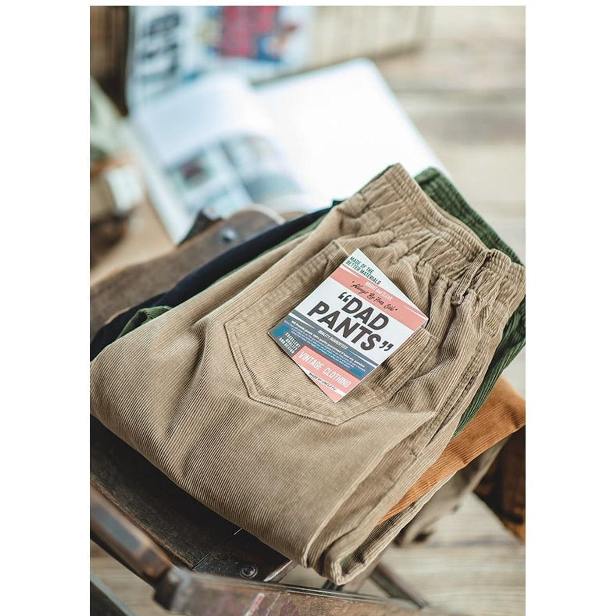 Corduroy Bottoms with Relaxed Straight Fit and Stacked Waistband - Image 7