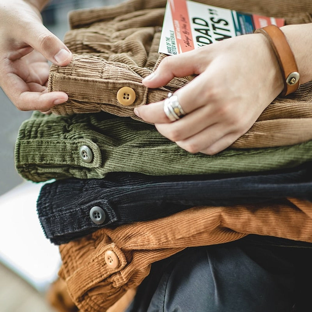 Corduroy Bottoms with Relaxed Straight Fit and Stacked Waistband - Image 1