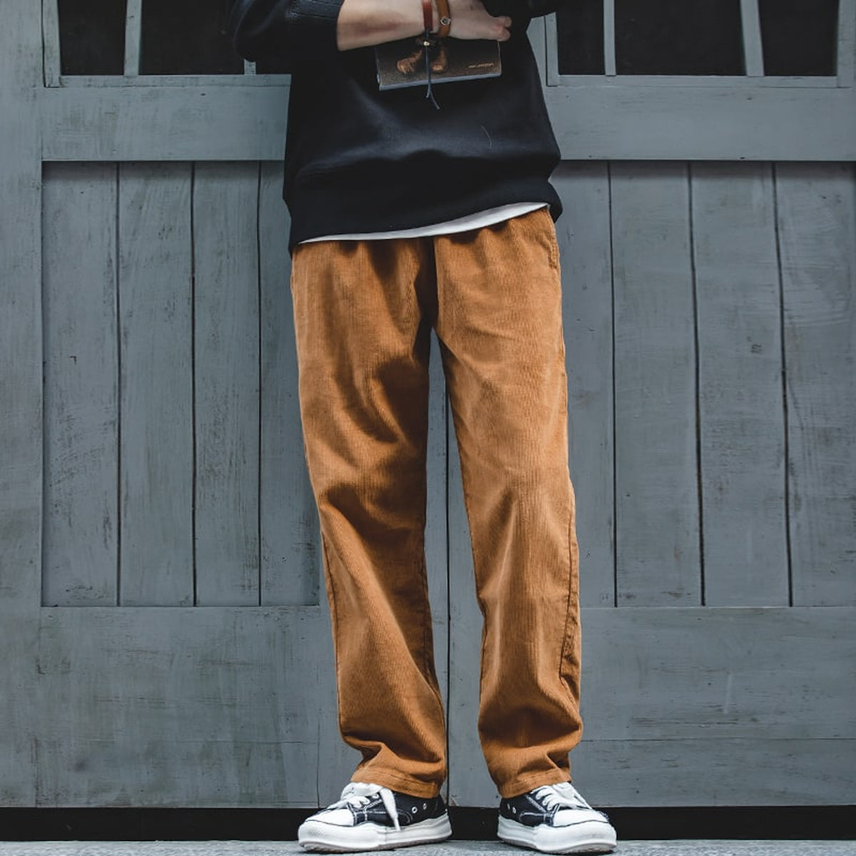 Corduroy Bottoms with Relaxed Straight Fit and Stacked Waistband - Image 9