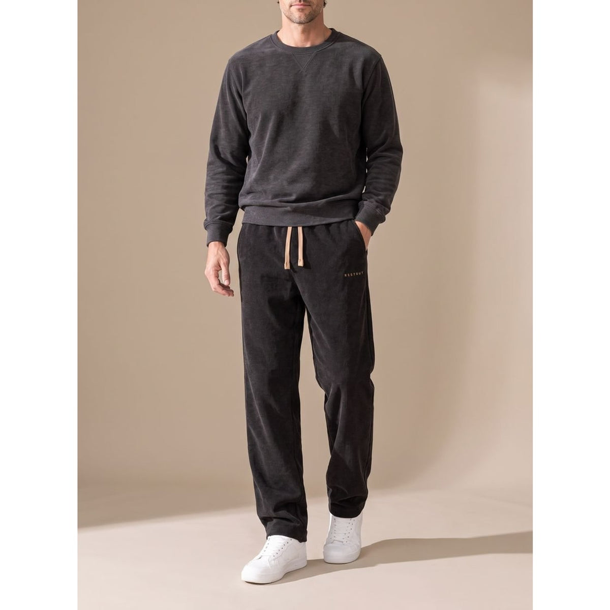 Corduroy Bottoms with Relaxed Straight-Leg Trousers and Drawstring - Image 1