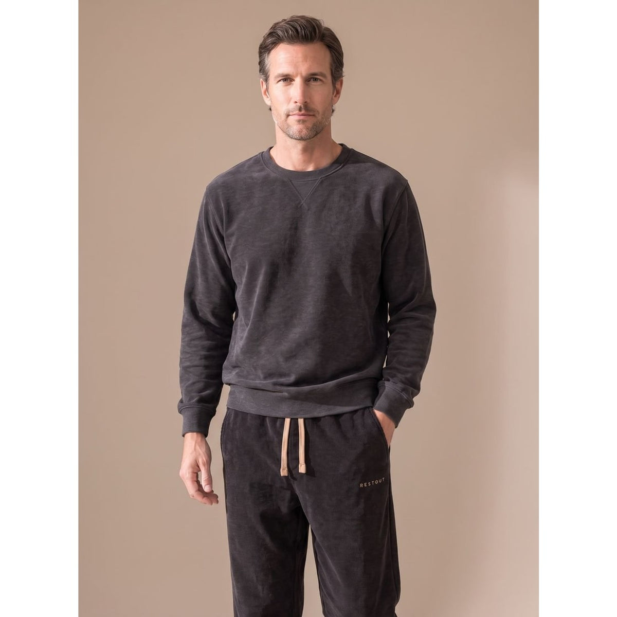Corduroy Bottoms with Relaxed Straight-Leg Trousers and Drawstring - Image 2