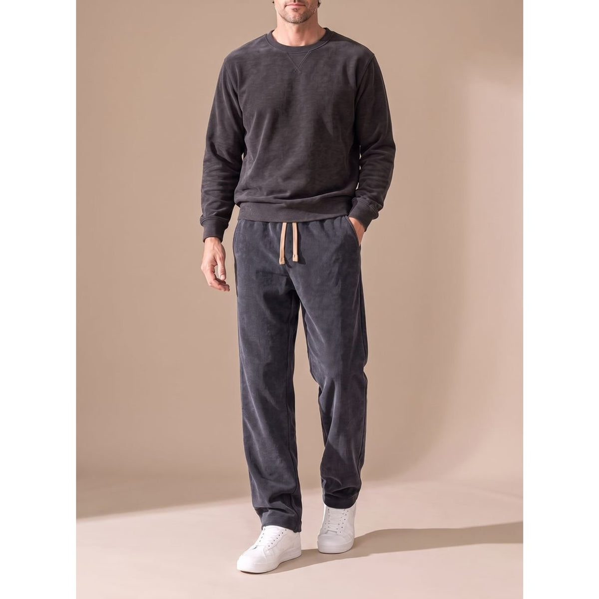 Corduroy Bottoms with Relaxed Straight-Leg Trousers and Drawstring - Image 3