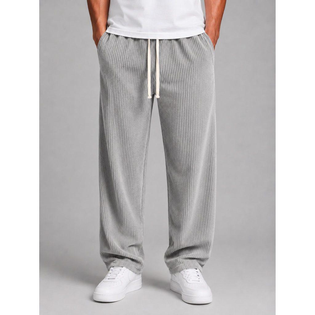 Corduroy Bottoms with Relaxed Wide-Leg Fit and Drawstring - Image 1