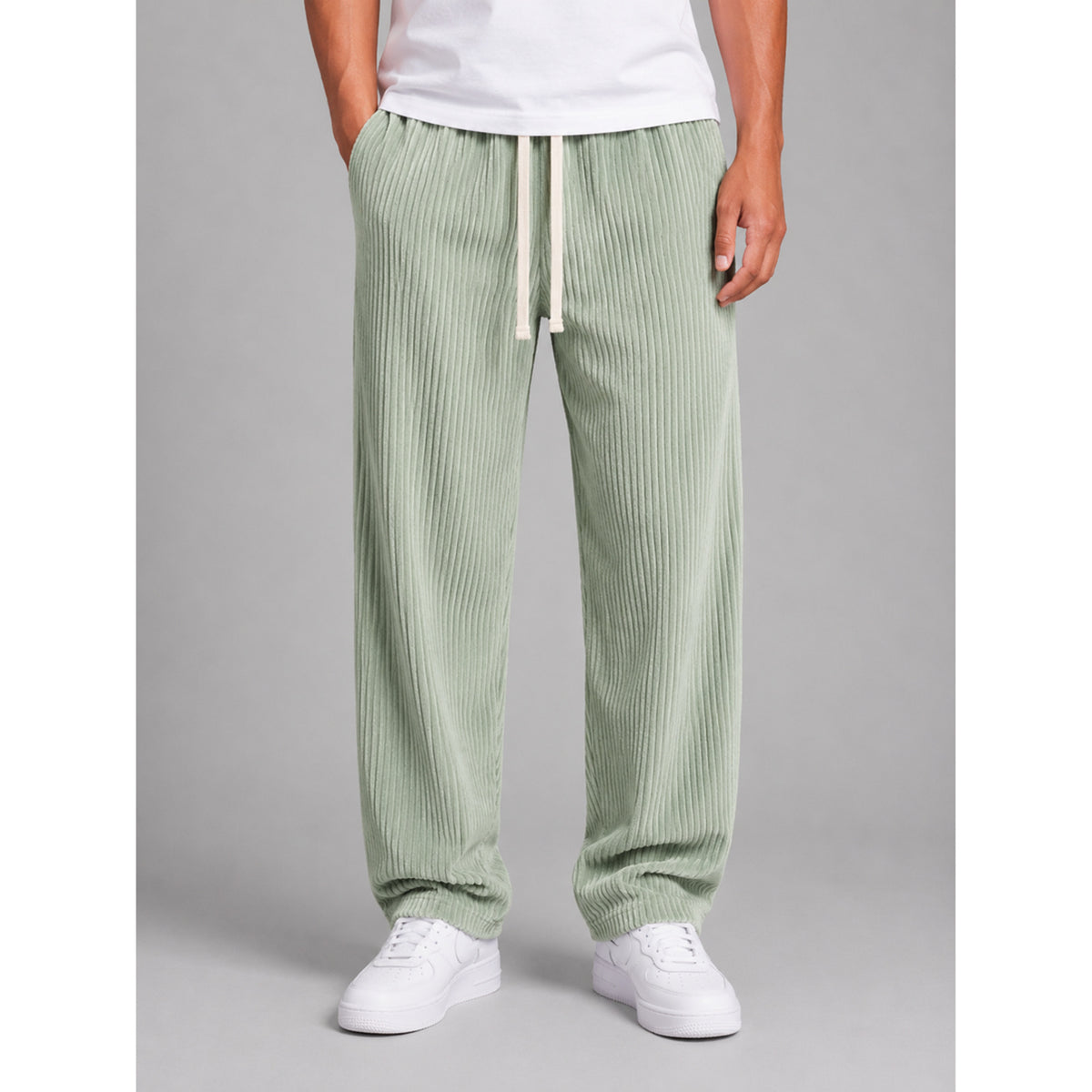 Corduroy Bottoms with Relaxed Wide-Leg Fit and Drawstring - Image 10