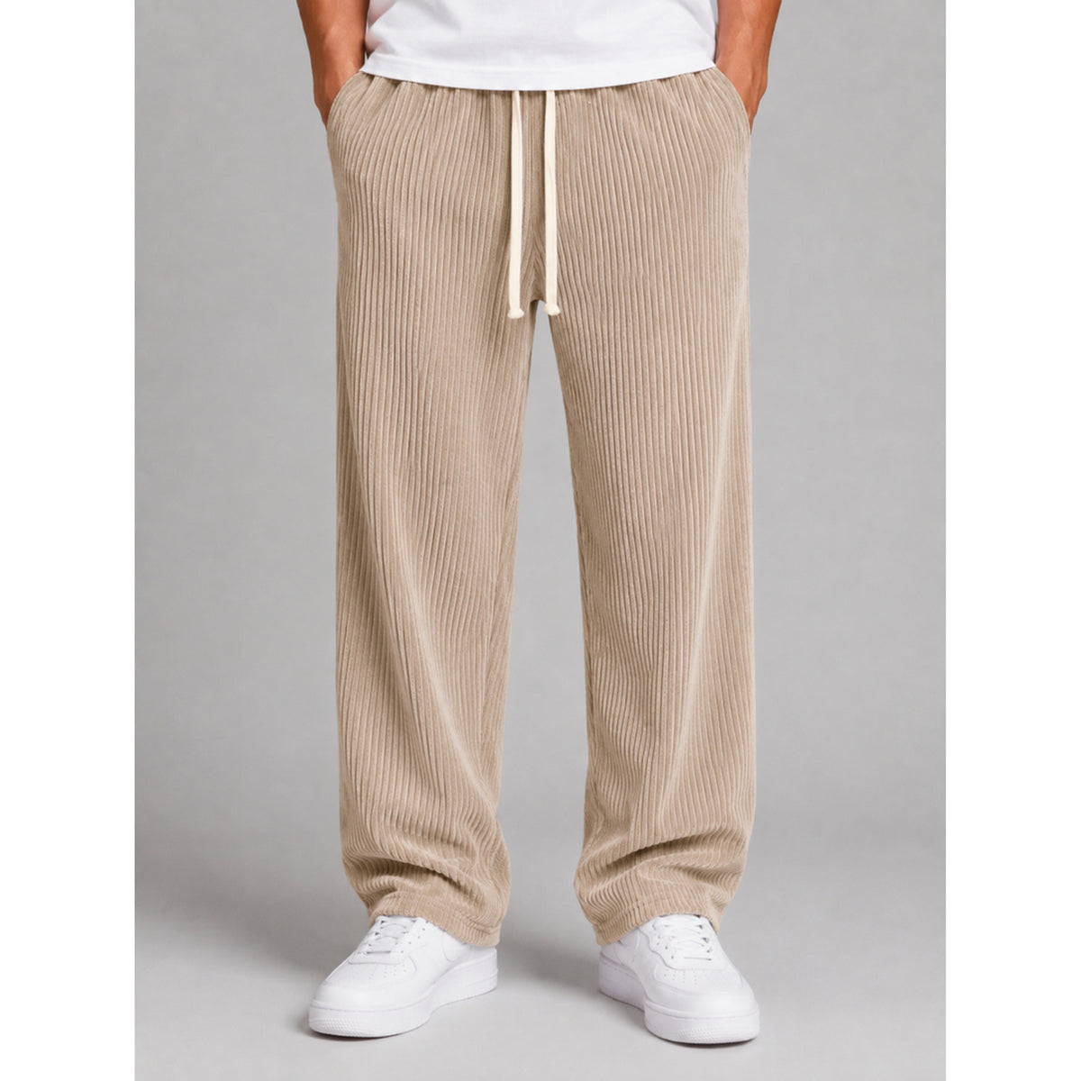 Corduroy Bottoms with Relaxed Wide-Leg Fit and Drawstring - Image 4