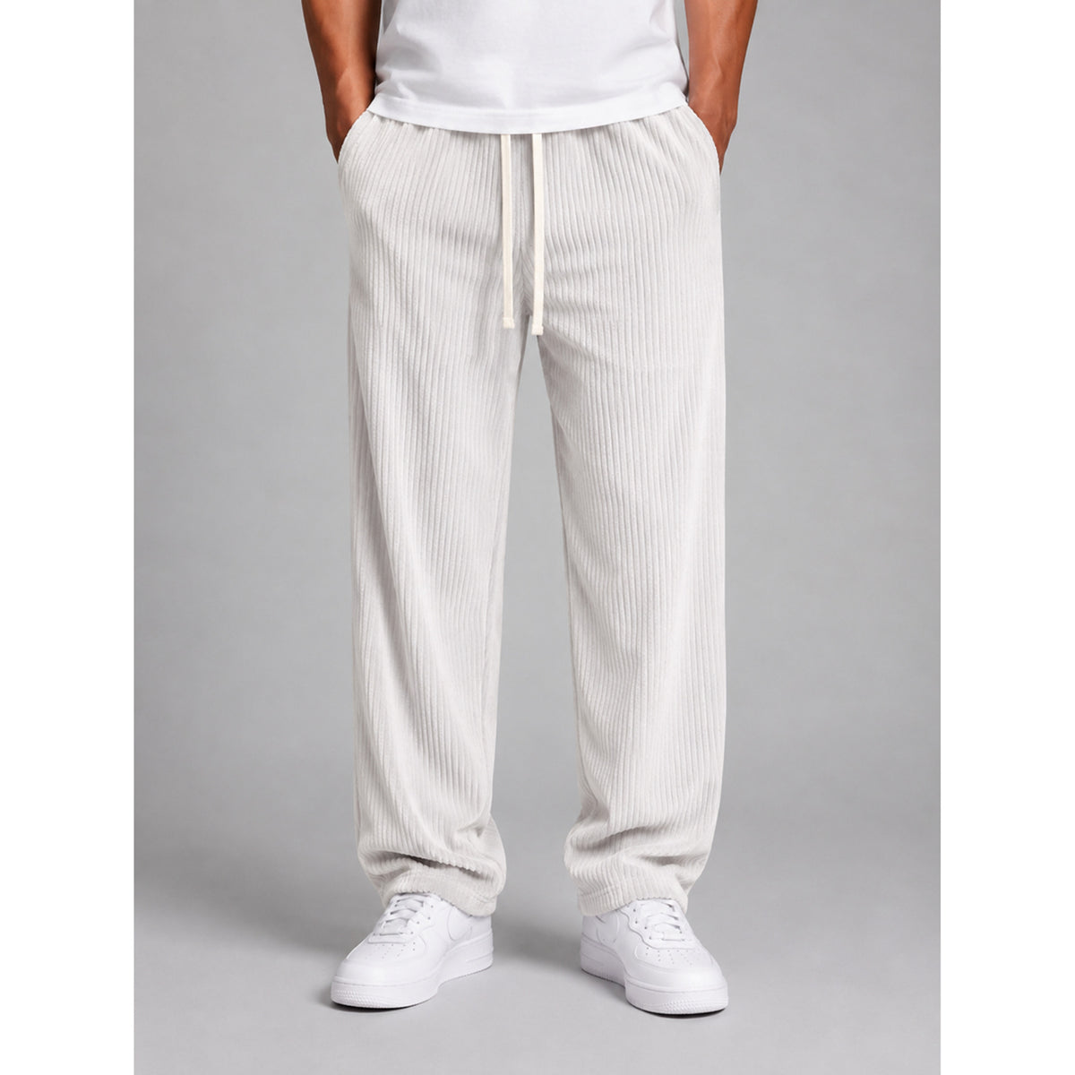 Corduroy Bottoms with Relaxed Wide-Leg Fit and Drawstring - Image 5