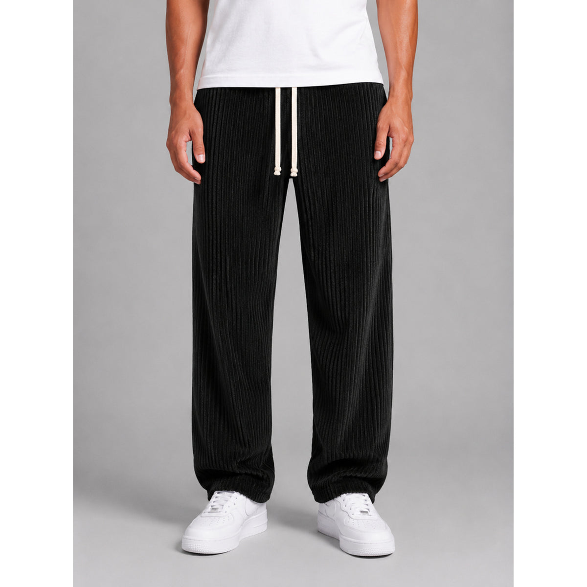 Corduroy Bottoms with Relaxed Wide-Leg Fit and Drawstring - Image 6