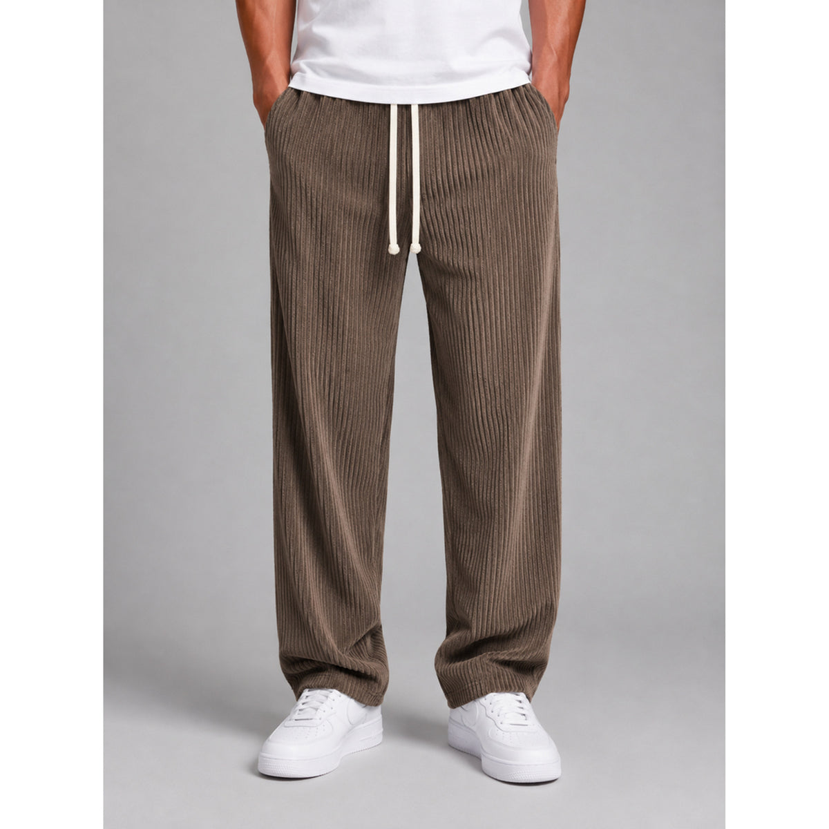 Corduroy Bottoms with Relaxed Wide-Leg Fit and Drawstring - Image 7