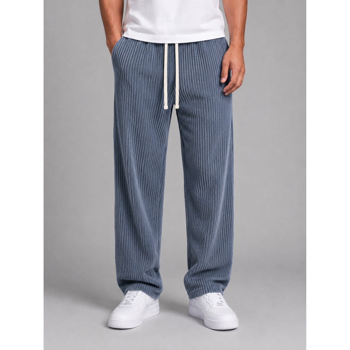 Corduroy Bottoms with Relaxed Wide-Leg Fit and Drawstring - Image 8