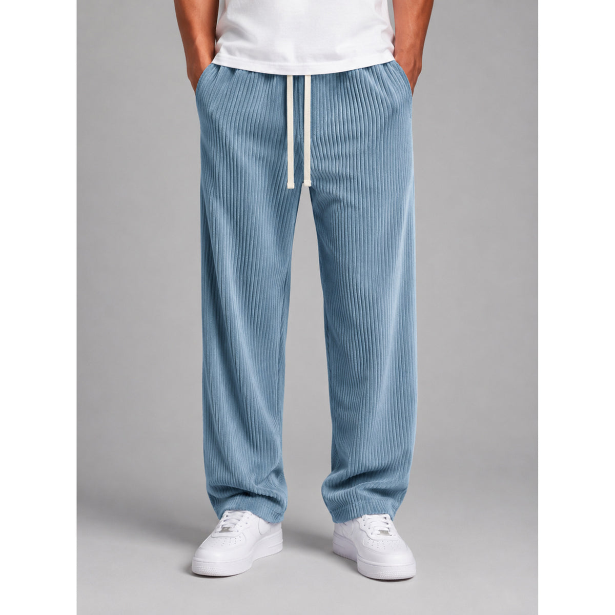Corduroy Bottoms with Relaxed Wide-Leg Fit and Drawstring - Image 9