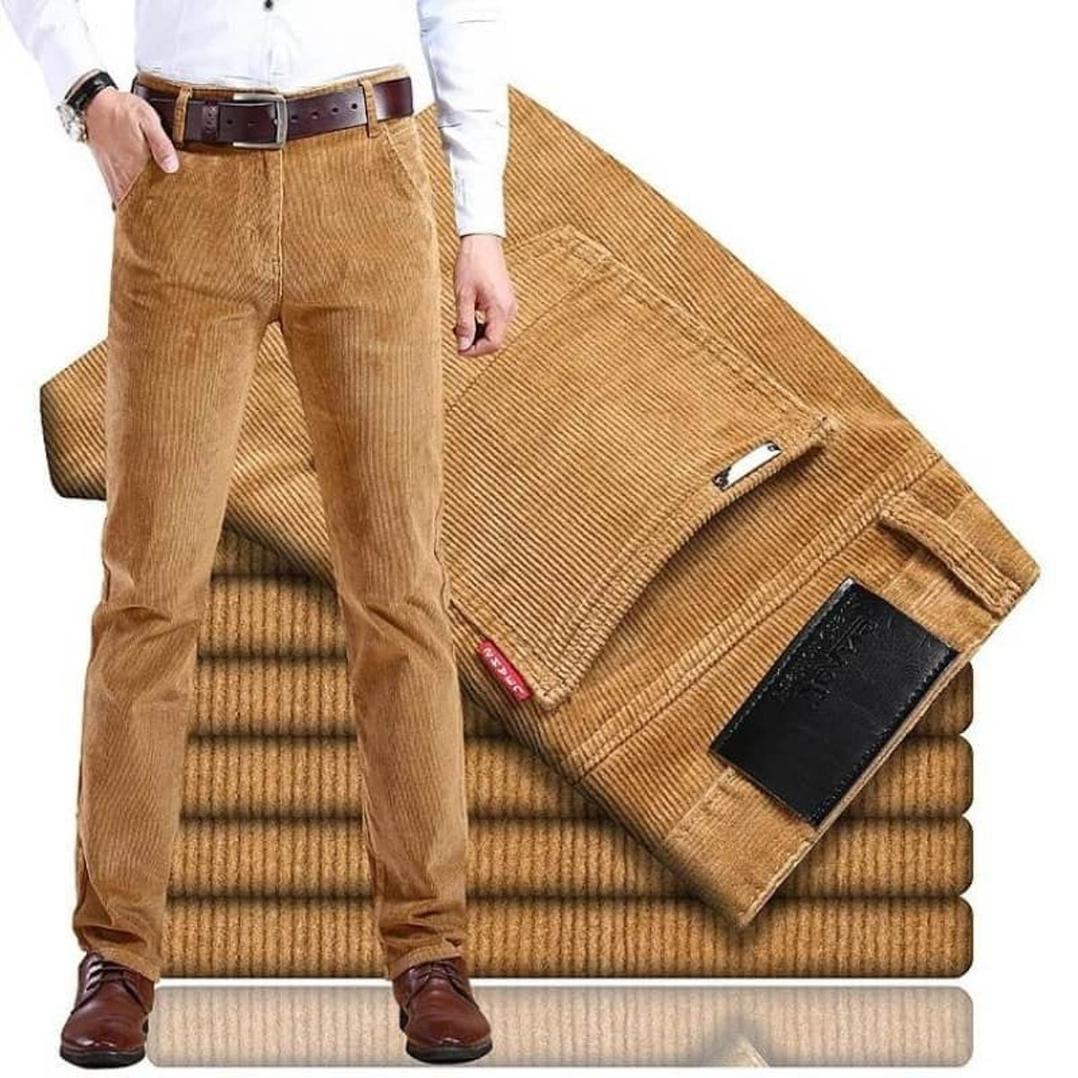Corduroy Bottoms with Stretch Slim Fit and Stacked-Fold Display - Image 1