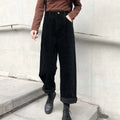 Corduroy Bottoms with Wide-Leg Cut and Cuffed Hem - Image 1