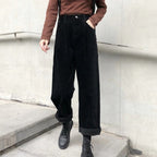 Corduroy Bottoms with Wide-Leg Cut and Cuffed Hem - Image 1