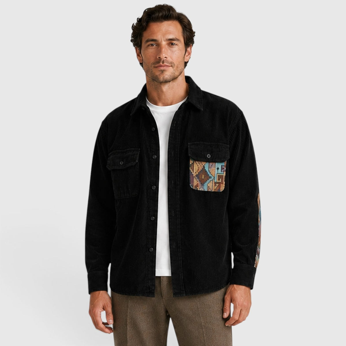 Corduroy Overshirt with Relaxed Button-Up Fit and Patchwork Pocket - Image 4