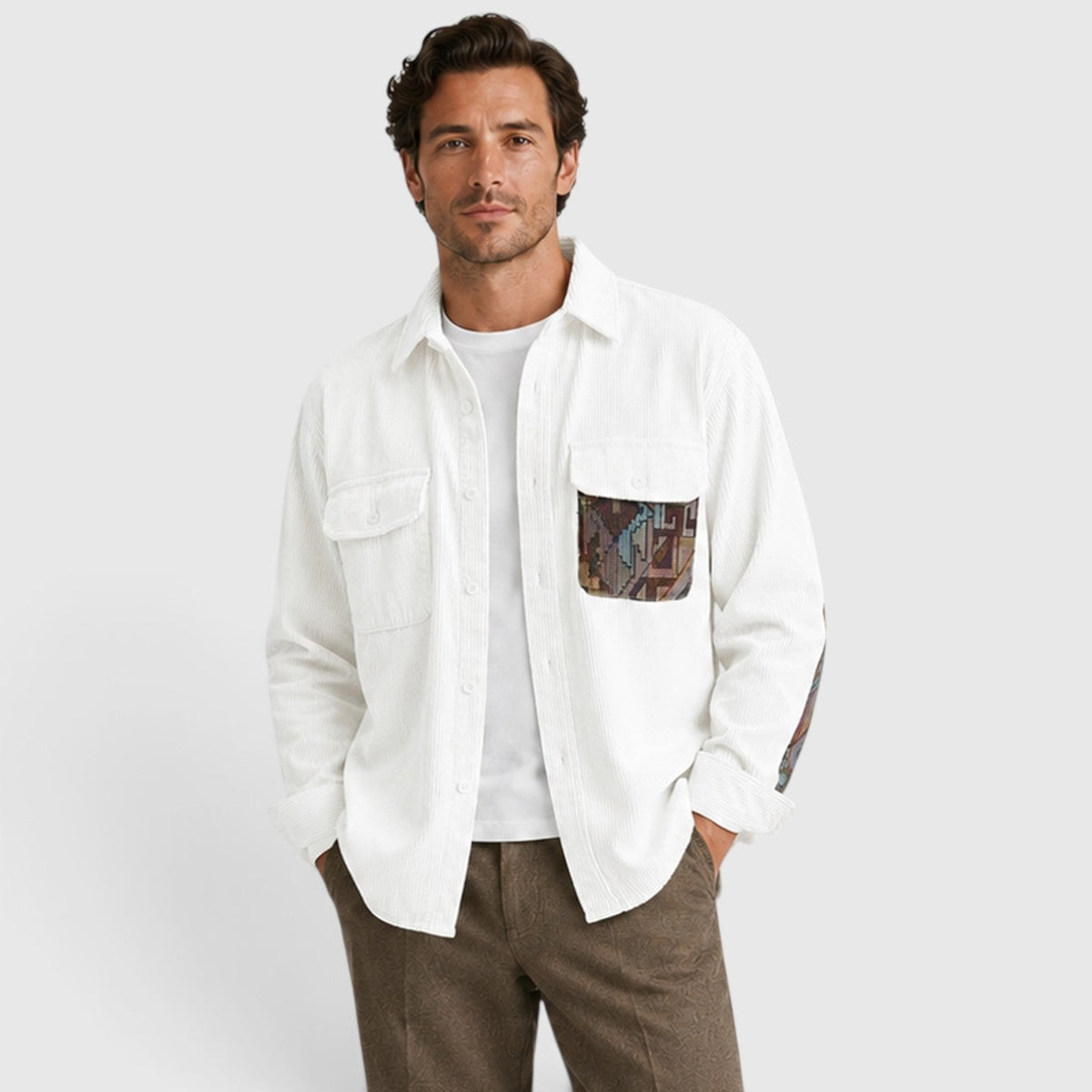 Corduroy Overshirt with Relaxed Button-Up Fit and Patchwork Pocket - Image 9