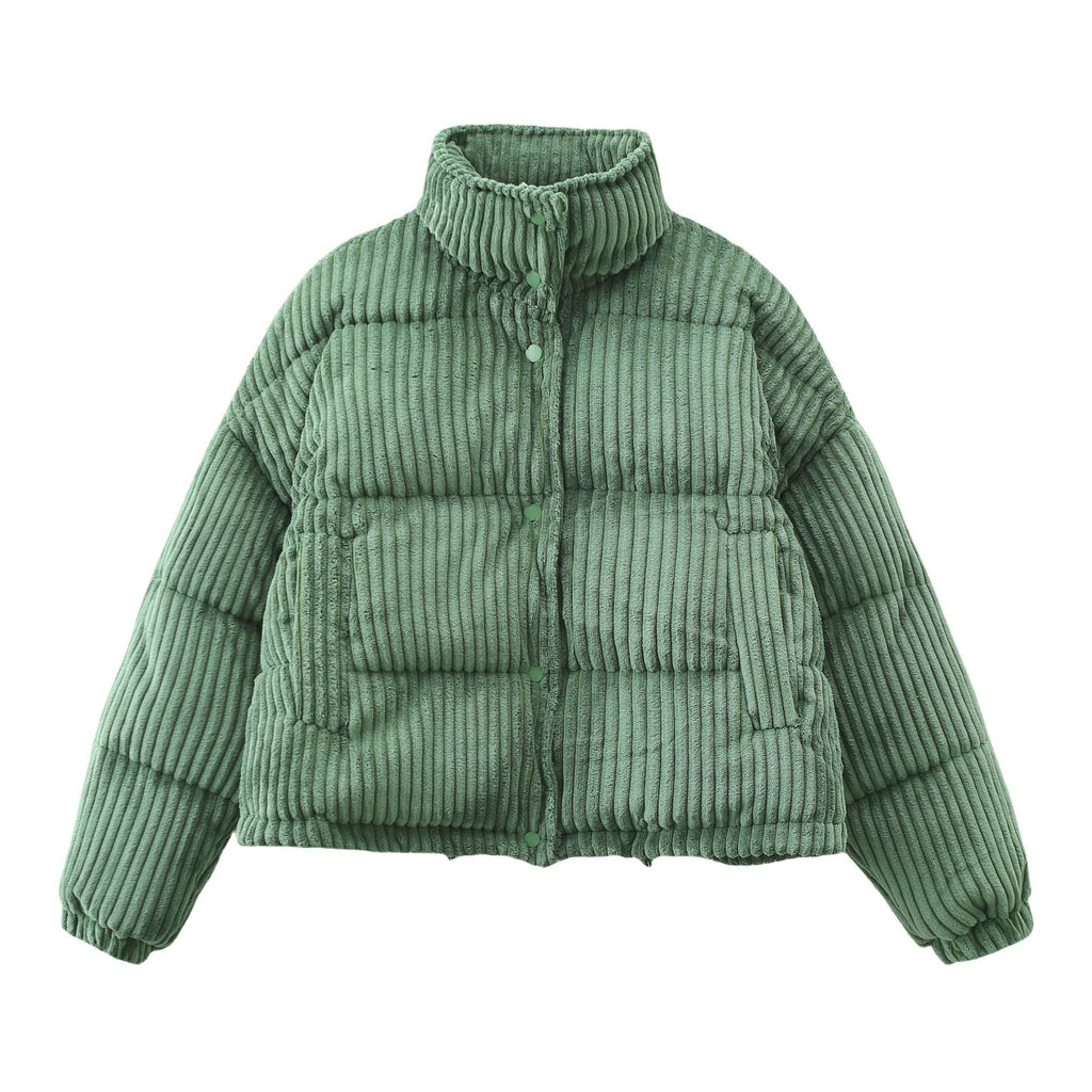 Corduroy Puffer Jacket with Quilted Short Coat and High Collar - Image 1
