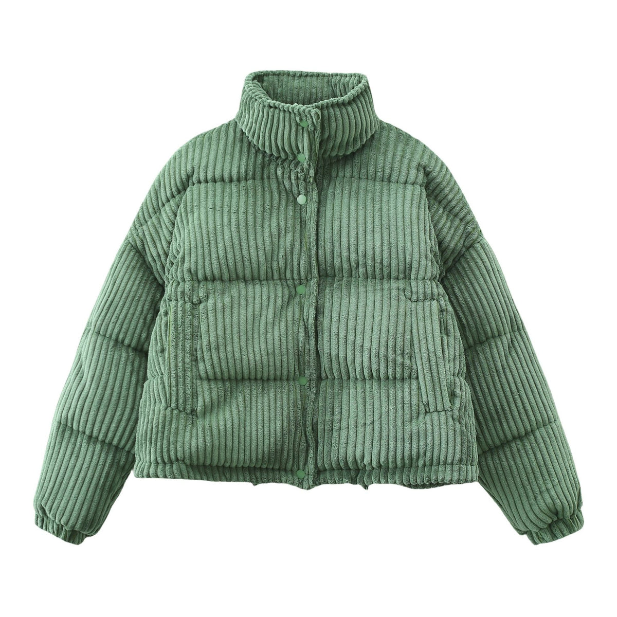 Corduroy Puffer Jacket with Quilted Short Coat and High Collar - Image 1