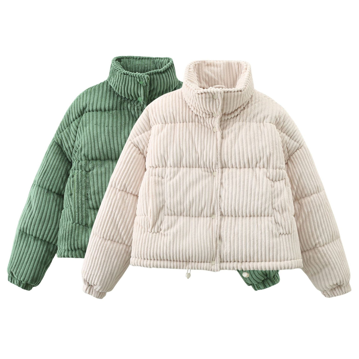 Corduroy Puffer Jacket with Quilted Short Coat and High Collar - Image 2