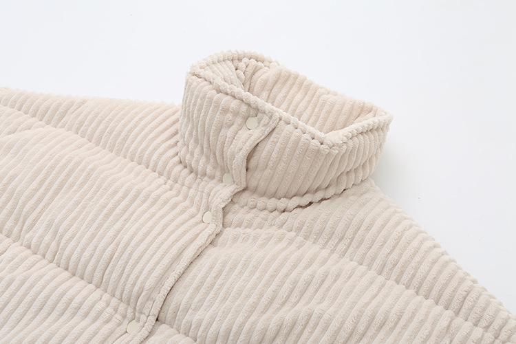 Corduroy Puffer Jacket with Quilted Short Coat and High Collar - Image 4