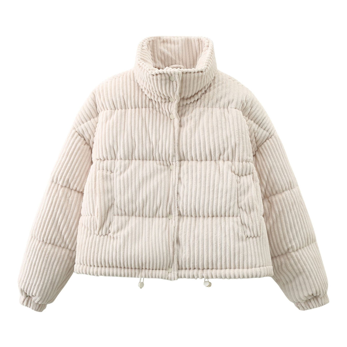 Corduroy Puffer Jacket with Quilted Short Coat and High Collar - Image 5