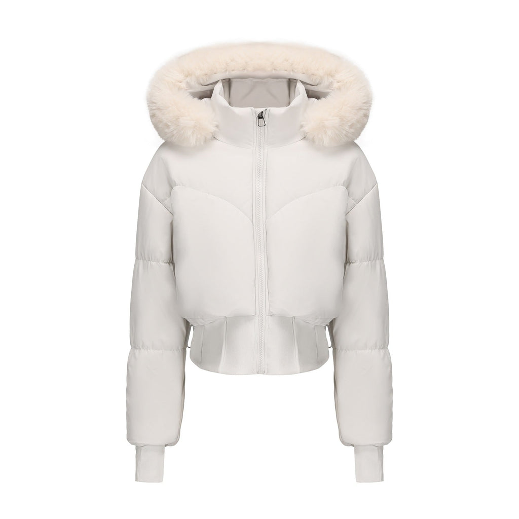 Cropped Down Jacket with Detachable Hood Puffer and Faux-Fur Trim - Image 5