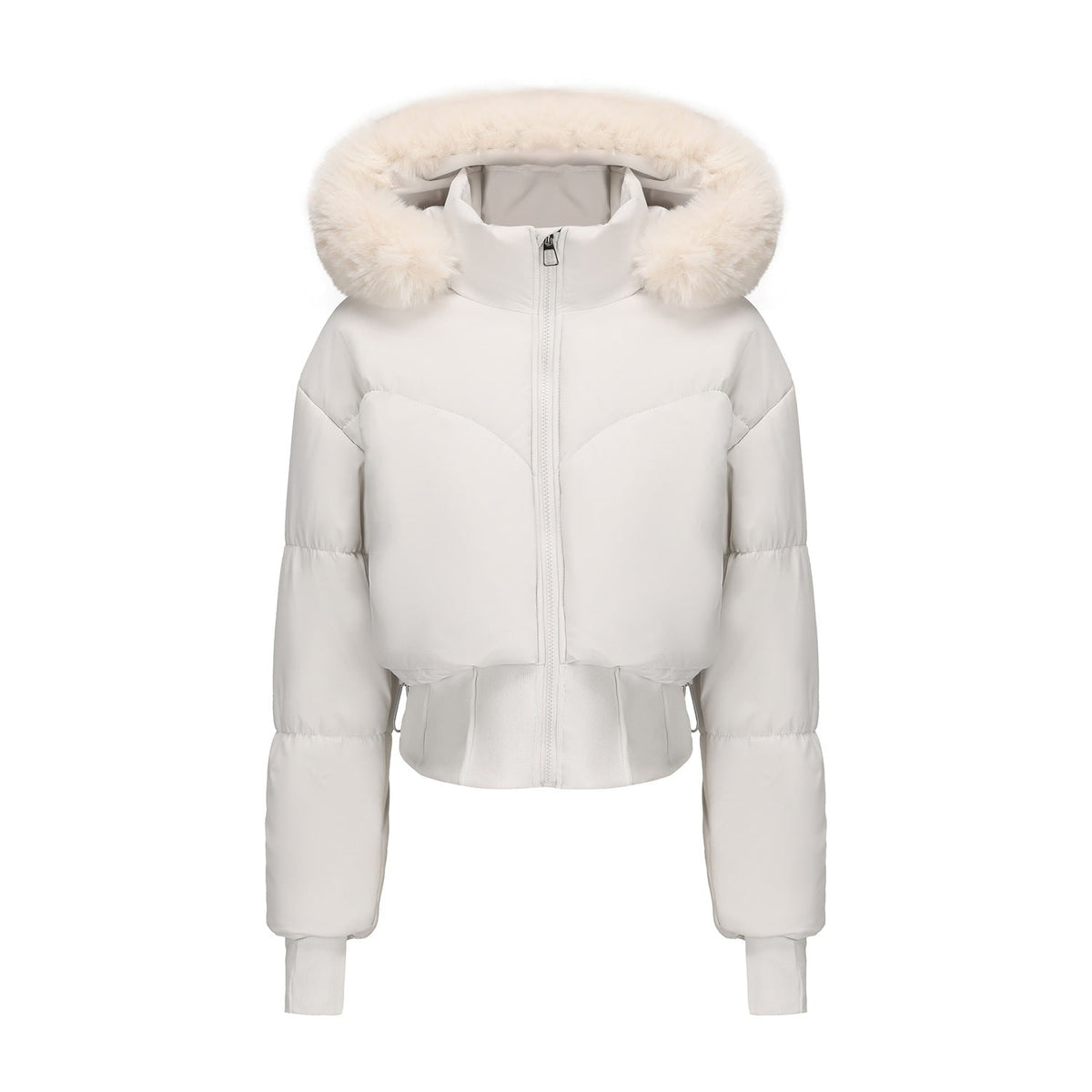 Cropped Down Jacket with Detachable Hood Puffer and Faux-Fur Trim - Image 5