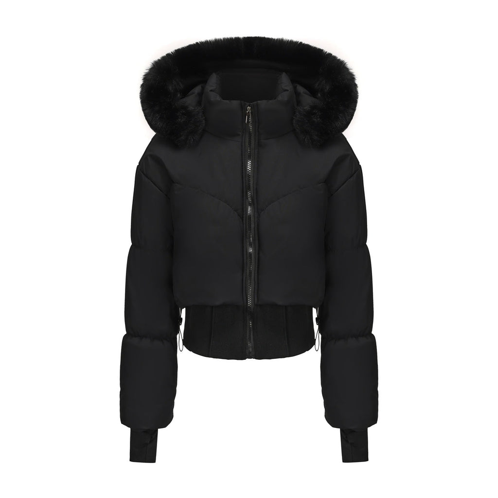 Cropped Down Jacket with Detachable Hood Puffer and Faux-Fur Trim - Image 6