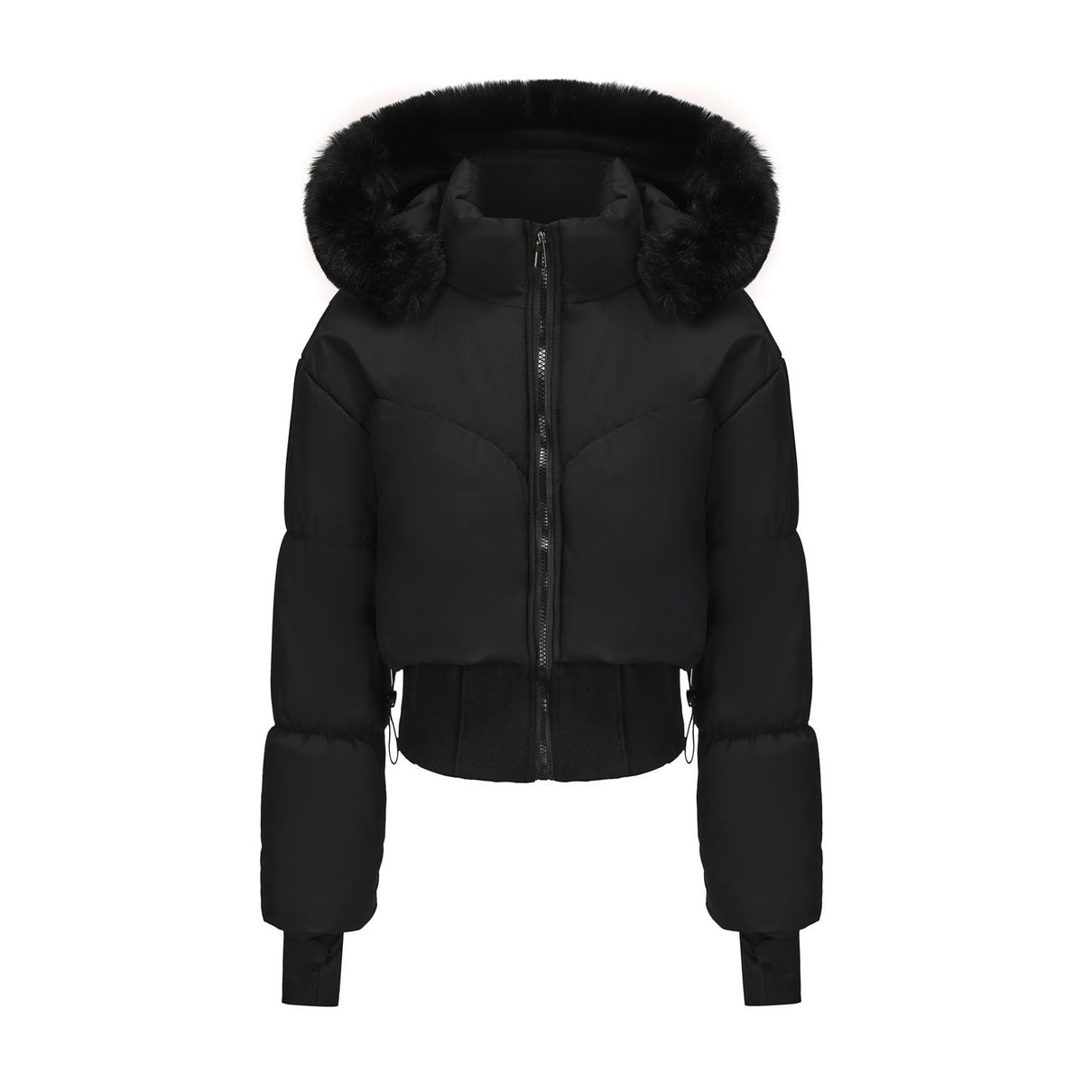 Cropped Down Jacket with Detachable Hood Puffer and Faux-Fur Trim - Image 6