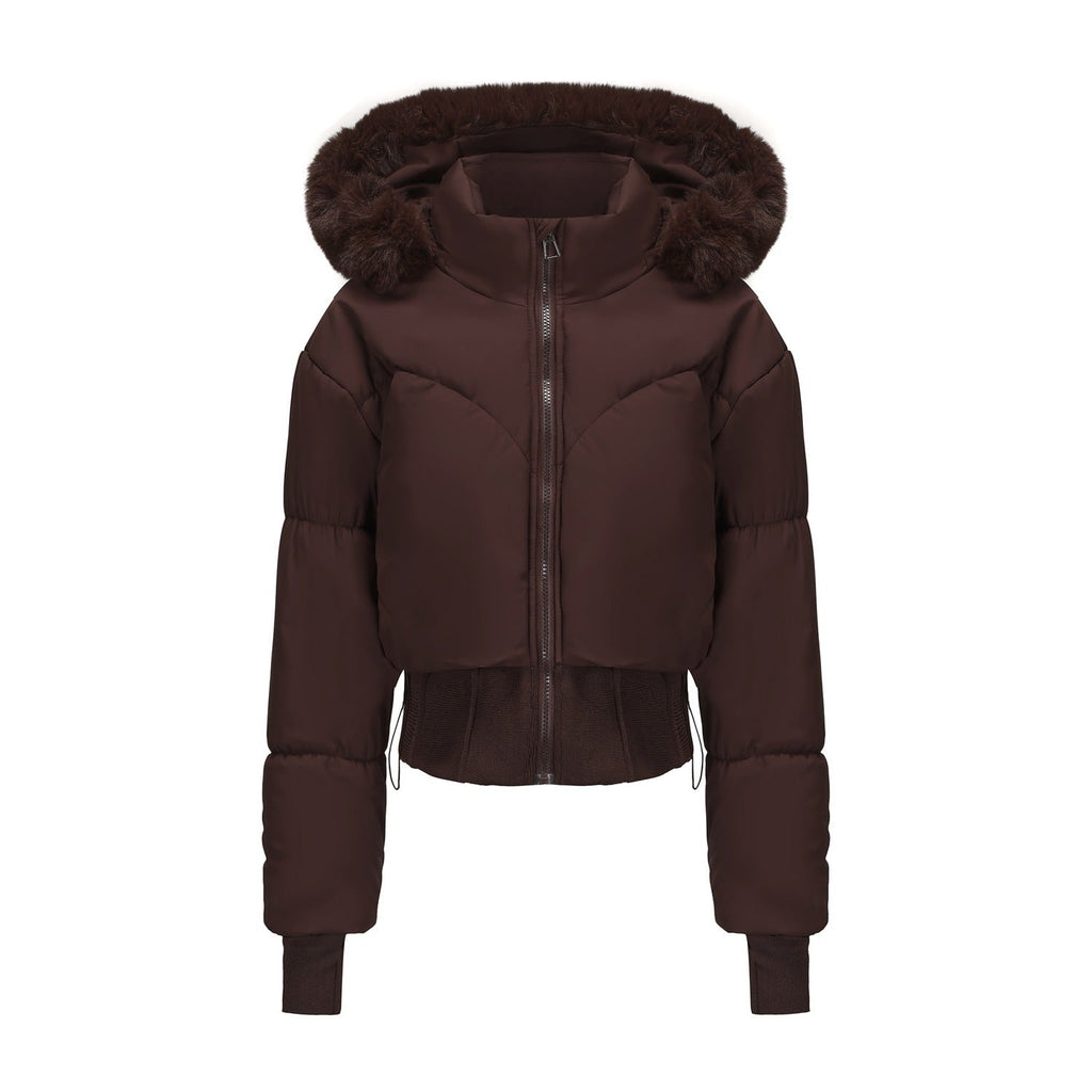 Cropped Down Jacket with Detachable Hood Puffer and Faux-Fur Trim - Image 7