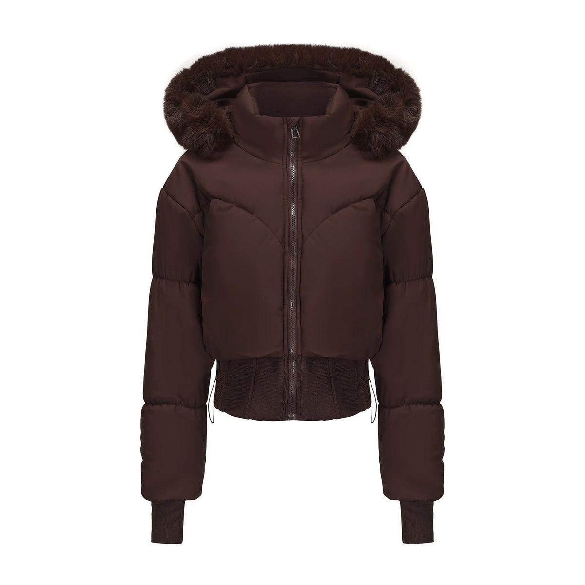 Cropped Down Jacket with Detachable Hood Puffer and Faux-Fur Trim - Image 7