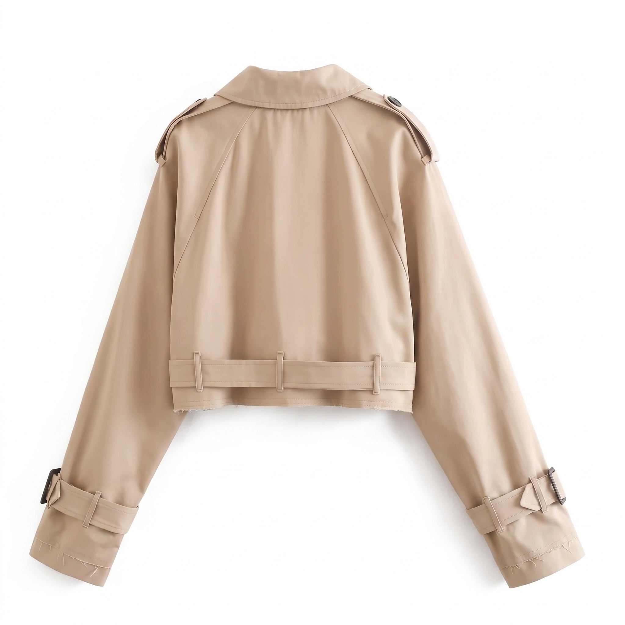 Trench Coat Short Belted Jacket Beige - angle