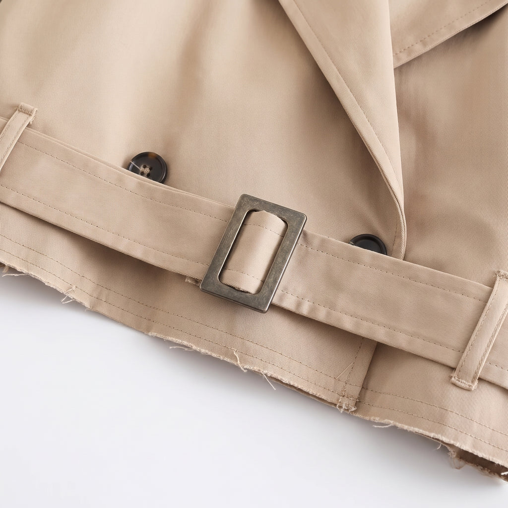 Trench Coat Short Belted Jacket Beige - detail