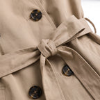 Cropped Trench Coat Double-Breasted High Collar Tie Belt - detail