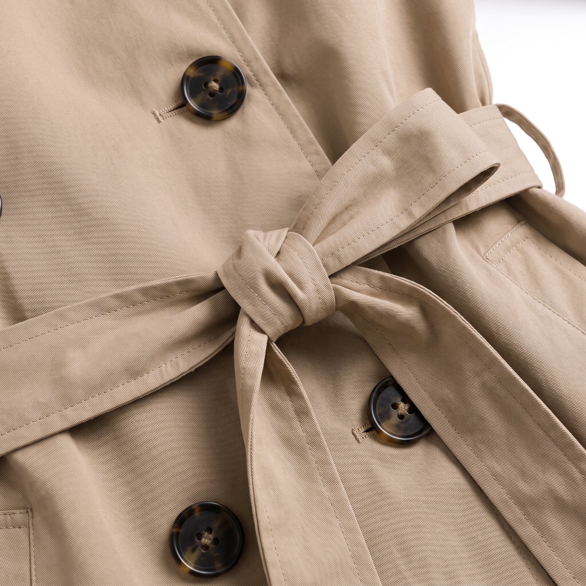 Cropped Trench Coat Double-Breasted High Collar Tie Belt - detail