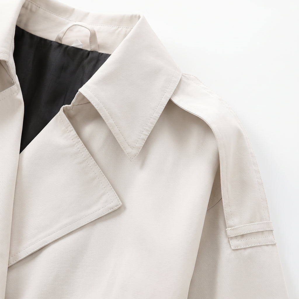 Trench Coat Short Double Breasted Light Beige - detail