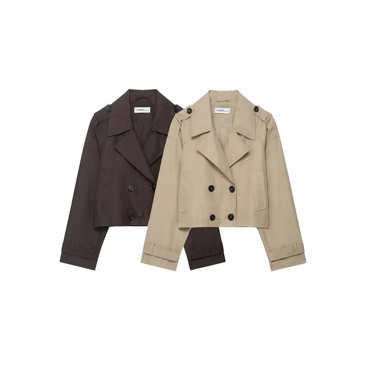 Cropped Trench Coat Double-Breasted Short-Length Jacket - Image 1