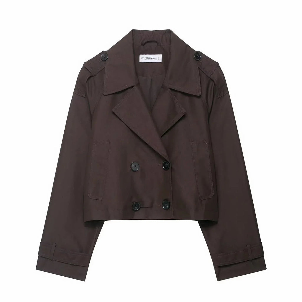 Cropped Trench Coat Double-Breasted Short-Length Jacket - Image 2