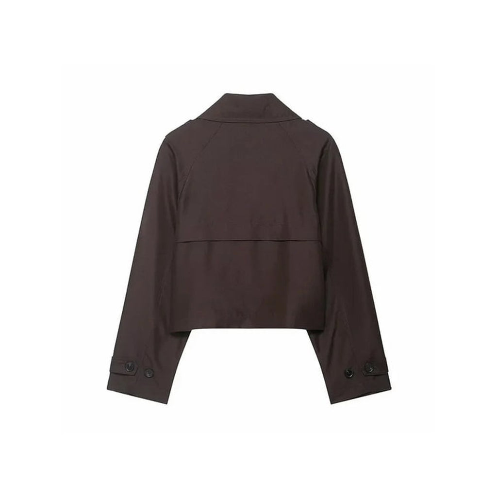 Cropped Trench Coat Double-Breasted Short-Length Jacket - Image 3